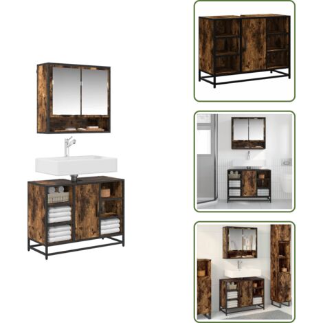 Armario de madera - vidaXL Armario lavabo baño madera ingeniería roble ahumado 80x33x60 cm - Baño moderno