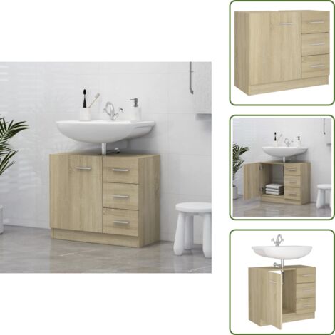 Armario de madera - vidaXL Armario para lavabo madera contrachapada color roble 63x30x54cm - Armario de baño con cajones