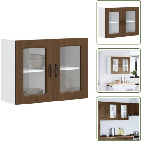 Armario de madera - vidaXL Armario pared cocina puerta de cristal Kalmar roble marrón - Armario de cocina