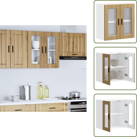 Armario de madera - vidaXL Armario pared para cocina puerta cristal Porto roble artesanal - Armario de vidrio