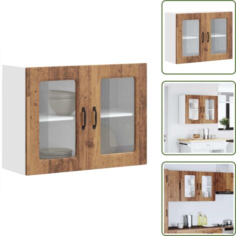 Armario de madera vieja - vidaXL Armario pared cocina puerta de cristal Kalmar madera vieja - Armario cocina puerta cristal