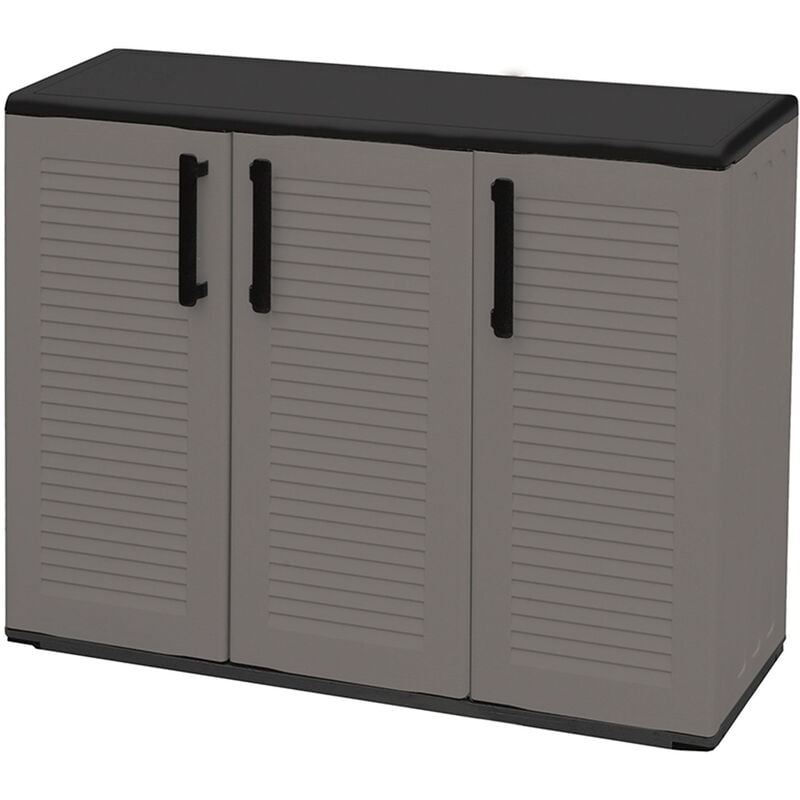 

Armario de mediana altura en polipropileno, material reciclable y ecológico sostenible, está equipado con bisagras de acero y estantes ajustables,