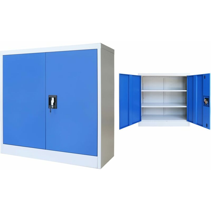 

vidaXL Armario de Oficina de Metal Gris y Azul 90 cm - Azul