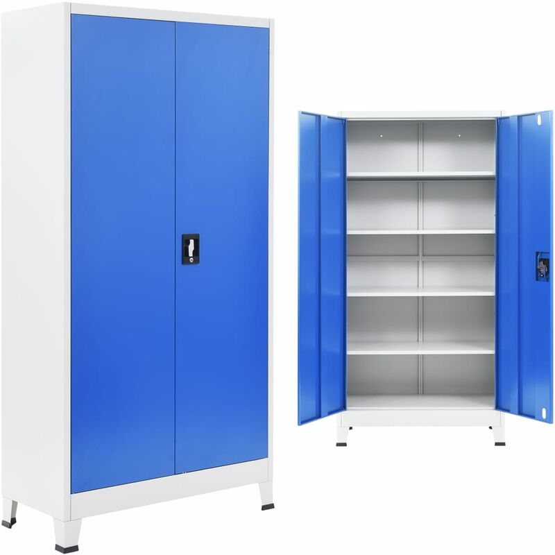 

Bh Design - Armario de metal de oficina gris y azul 90x40x180 cm