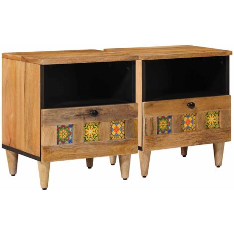 Armario de Noche con cajón 2 pcs Natural 40 x 33 x 46 cm