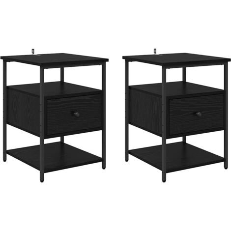 Armario de Noche con cajón 2 pcs Roble Negro 40 x 42 x 56 cm vidaXL