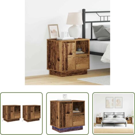 Armario de noche con luces -  Armario de Noche 2 pcs Madera vieja 50 x 34,5 x 50 cm.