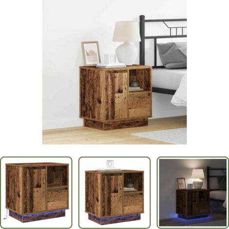 Armario de noche con luces -  Armario de Noche 2 pcs Madera vieja 50 x 34,5 x 50 cm.