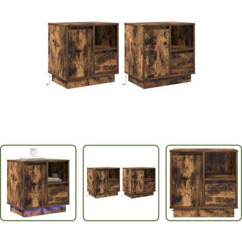 Armario de noche con luces -  Armario de Noche 2 pcs Roble ahumado 50 x 34,5 x 50 cm.