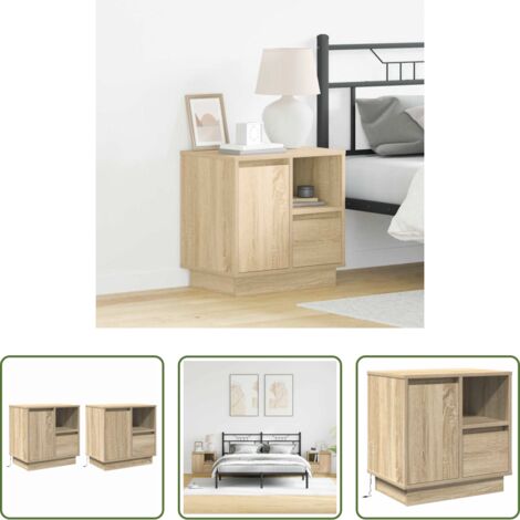 Armario de noche con luces -  Armario de Noche 2 pcs Roble Sonoma 50 x 34,5 x 50 cm.