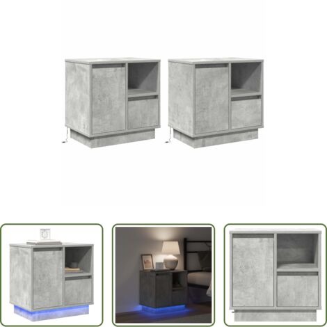 Armario de noche con luz -  Armario de Noche 2 pcs Gris Concreto 50 x 34,5 x 50 cm.