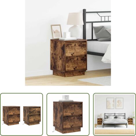Armario de noche con luz -  Armario de Noche 2 pcs Roble ahumado 39 x 34,5 x 50 cm