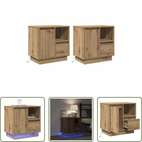 Armario de noche con luz -  Armario de Noche 2 pcs Roble artesanal 50 x 34,5 x 50 cm.