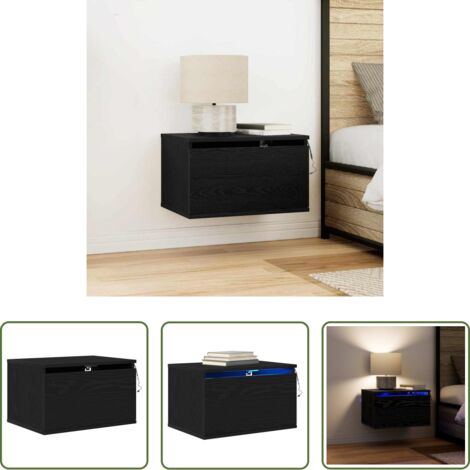 Armario de noche -  Mesita de noche de pared con cajón Roble Negro 50 x 36 x 30 cm