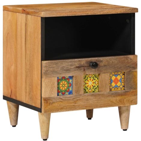 Armario de Noche Natural 40 x 33 x 46 cm Madera de mango maciza