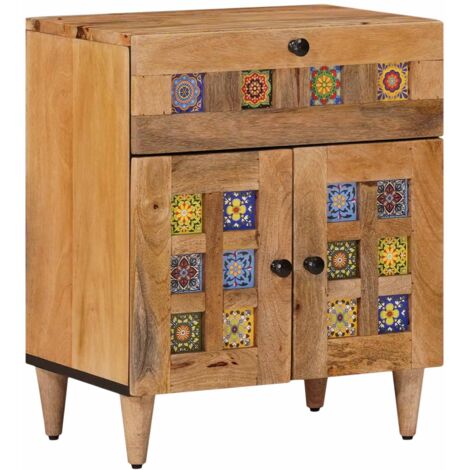 Armario de Noche Natural 50 x 33 x 60 cm Madera de mango maciza
