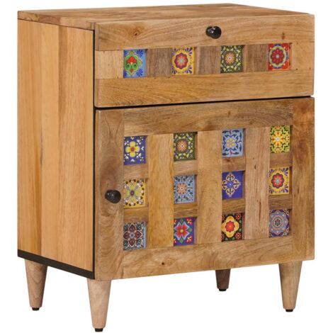 Armario de Noche Natural 50 x 33 x 60 cm Madera de mango maciza