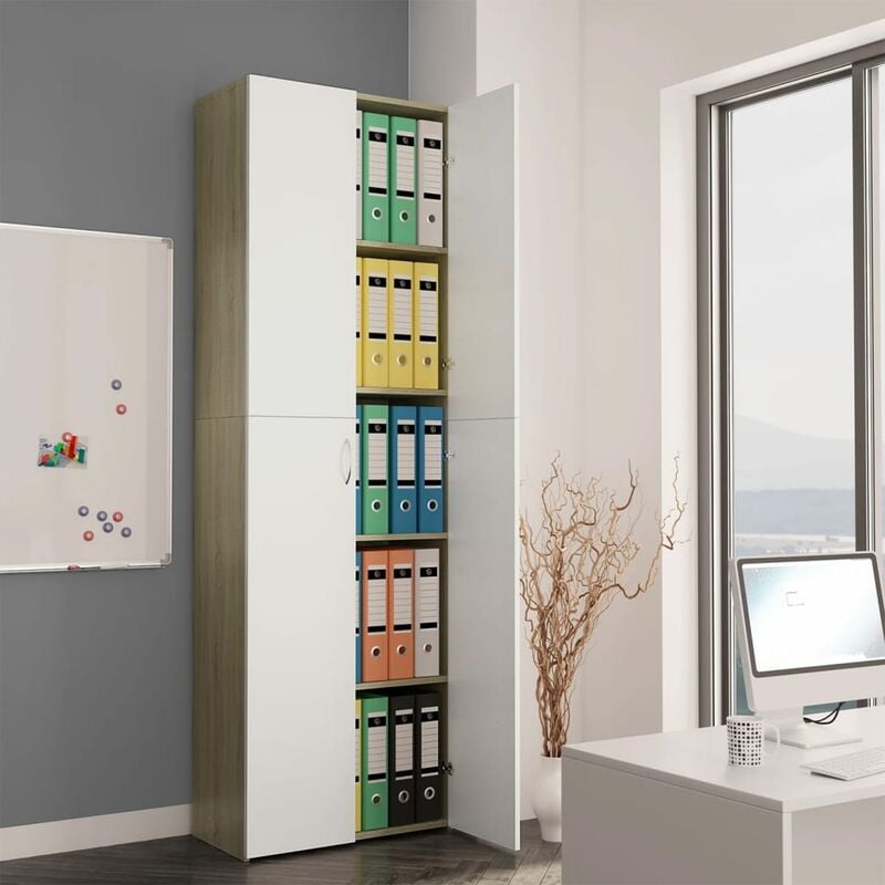 

Armario de oficina aglomerado blanco y roble Sonoma 60x32x190cm