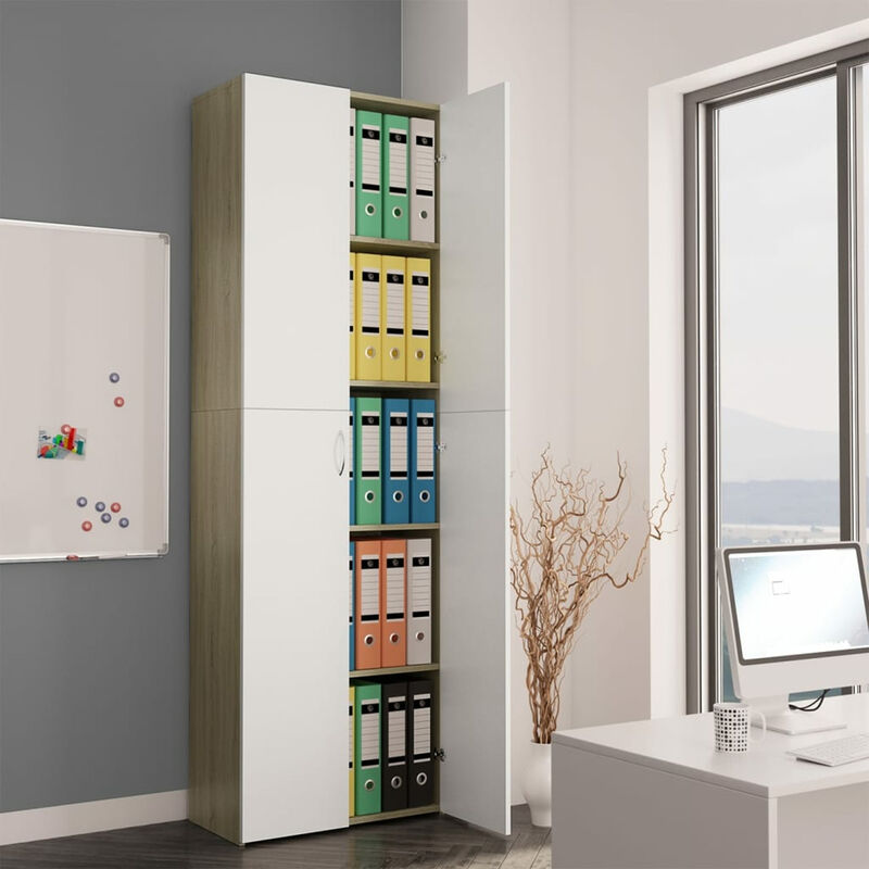 

Armario de oficina aglomerado blanco y roble Sonoma 60x32x190cm