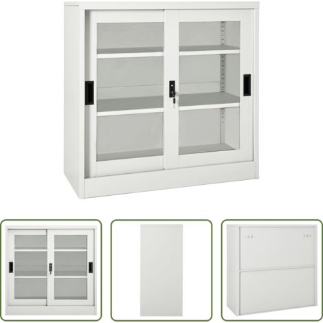 Armario de oficina -  Armario con puerta corredera gris claro acero 90x40x90 cm