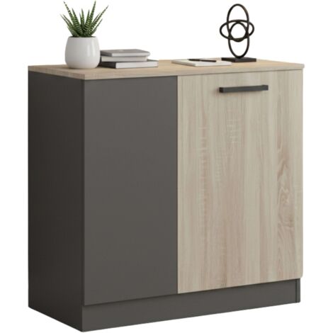 Armario de Oficina Bajo, Armario 2 Puertas, Armario Multifuncional Oficina Nibis Roble Sonoma y Gris Antracita 80x78x40 cm