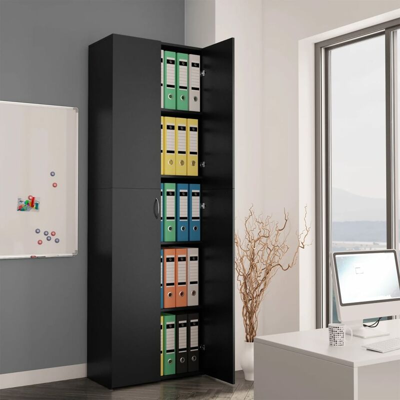 

Armario de oficina de aglomerado negro 60x32x190 cm - Negro
