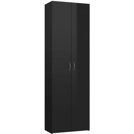 Armario de oficina de aglomerado negro brillante 60x32x190 cm