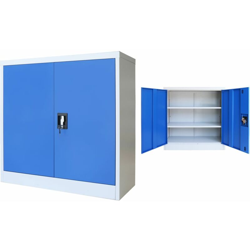 

Armario de oficina de metal 90x40x90 cm gris y azul