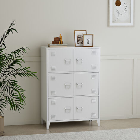 Armario de oficina Hamina con 3 compartimentos y 6 puertas acero 113 x 80 x 40 cm - Blanco [en.casa]