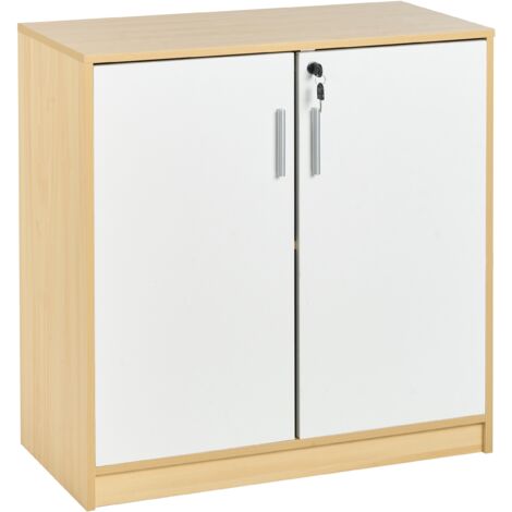 Armario de oficina moderno 2 puertas tablero de partículas taquilla con 3 estantes cerradura con llave marrón claro y blanco Zehna