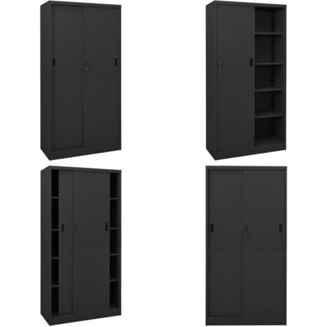 Armario de oficina puerta corredera acero antracita 90x40x180cm - Armario de almacenamiento - Armario de oficina puerta corredera