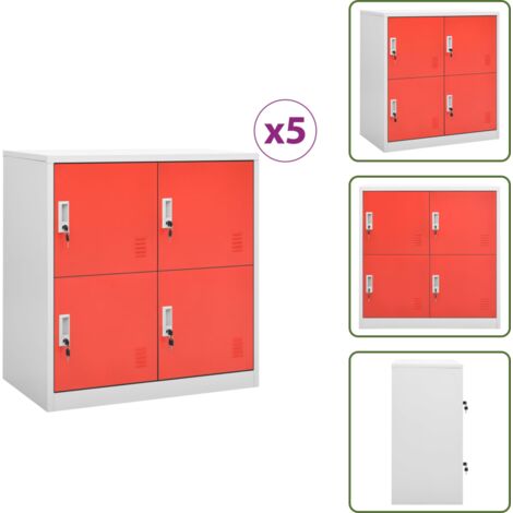 Armario de oficina - vidaXL Armarios taquilla 5 uds de acero gris y rojo 90x45x92,5 cm - Armario para escuela