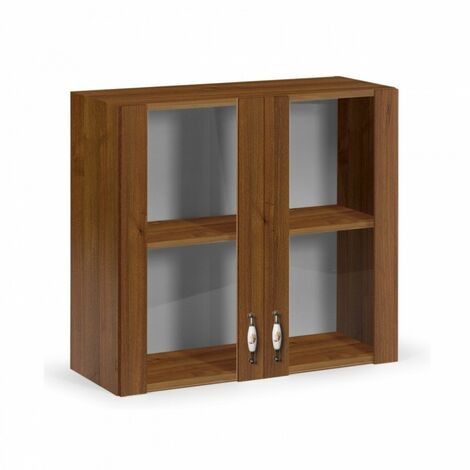 Armario de pared 2 puertas nogal antiguo en madera de melamina H.72x80x32 cm