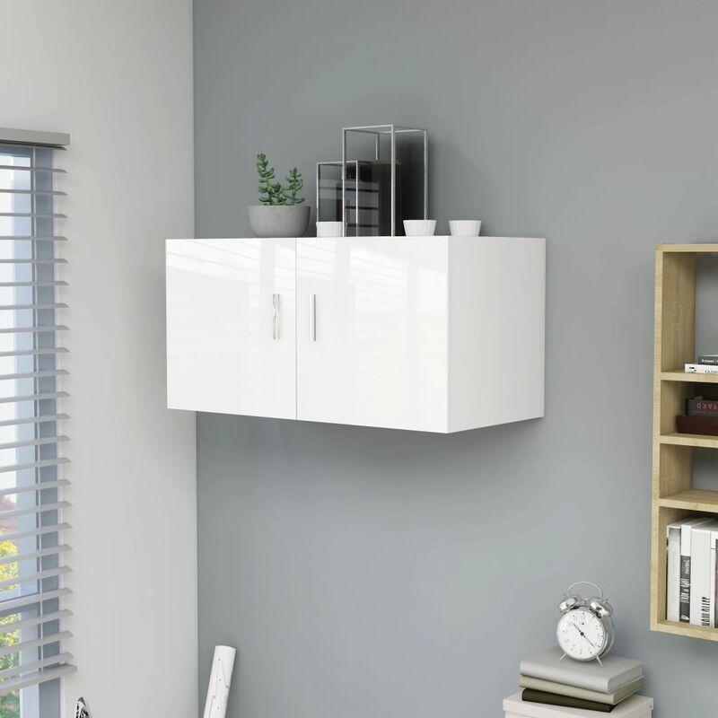 

Youthup - Armario de pared aglomerado blanco brillante 80x39x40 cm - Blanco