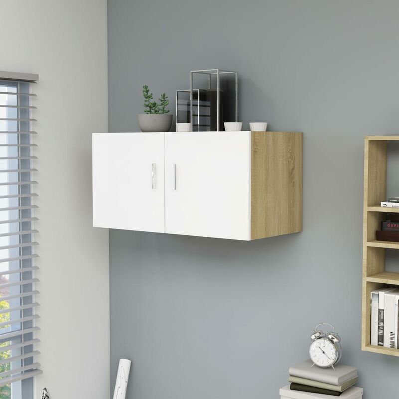 

Armario de pared aglomerado blanco y roble Sonoma 80x39x40 cm