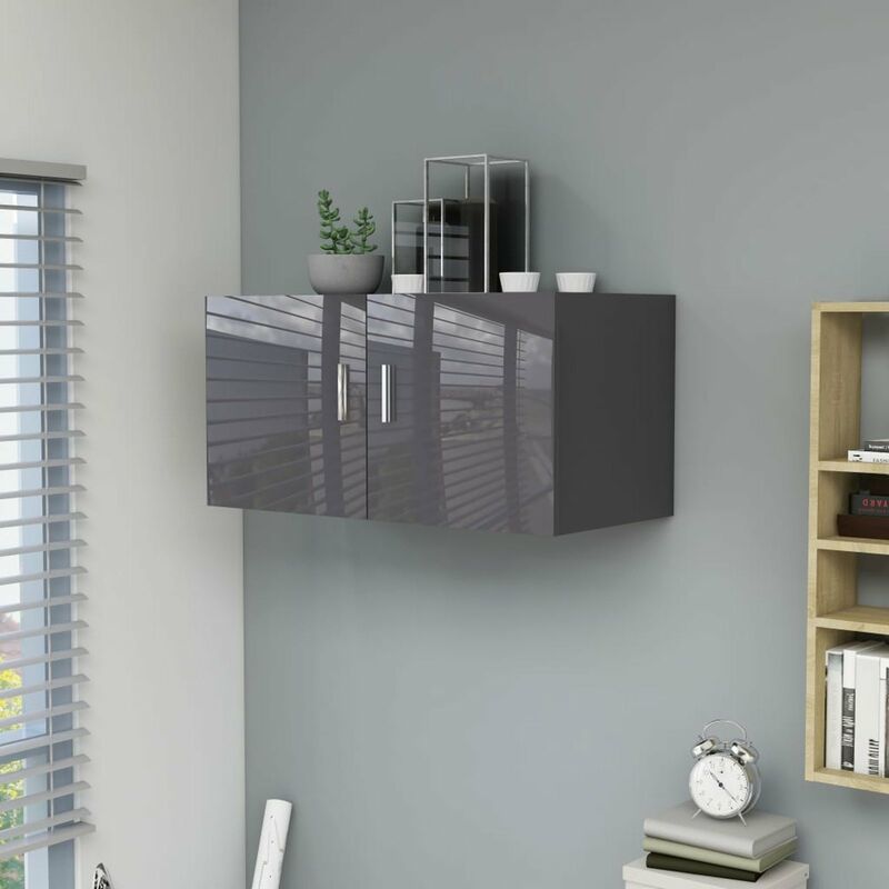 

Armario de pared aglomerado gris brillante 80x39x40 cm