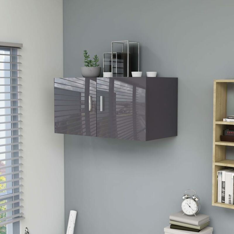

Armario de pared aglomerado gris brillante 80x39x40 cm - Gris