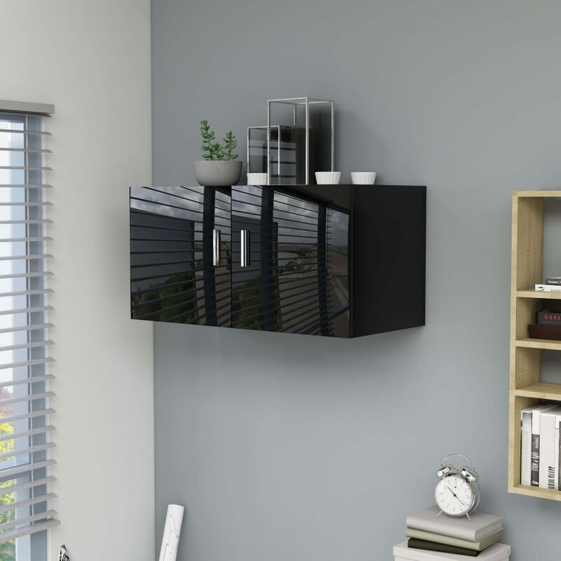 

Armario de pared aglomerado negro brillante 80x39x40 cm - Negro