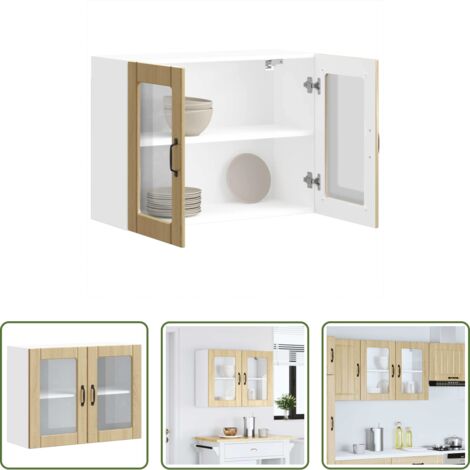 Armario de pared -  Armario de cocina de pared con puerta de cristal "Lucca" de, roble Sonoma, madera de ingeniería