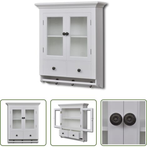 Armario de pared -  Armario de cocina de pared de madera y puerta de vidrio blanco