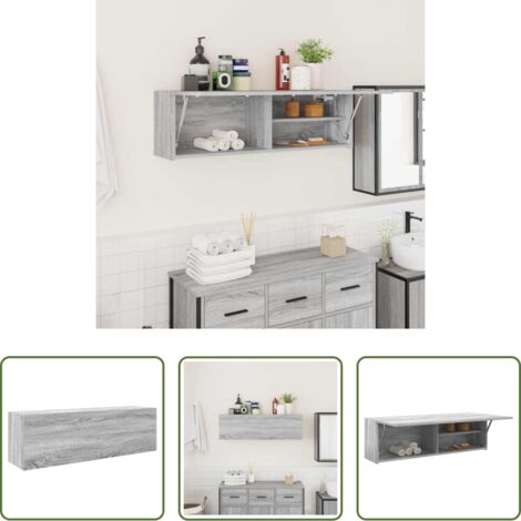 Armario de pared -  Armario de pared baño madera ingeniería gris sonoma 100x25x30cm