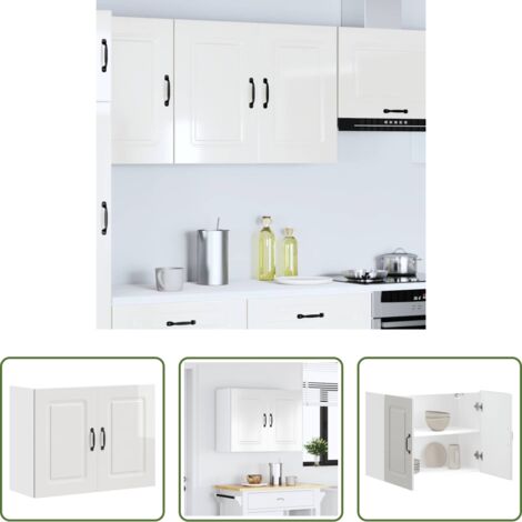 Armario de pared -  Armario de pared de cocina Kalmar blanca de alto brillo