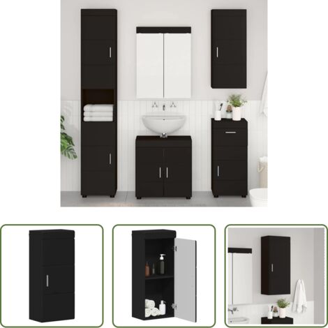 Armario de pared -  Armario de pared para baño TULUM Negro 37 x 24,5 x 86 cm