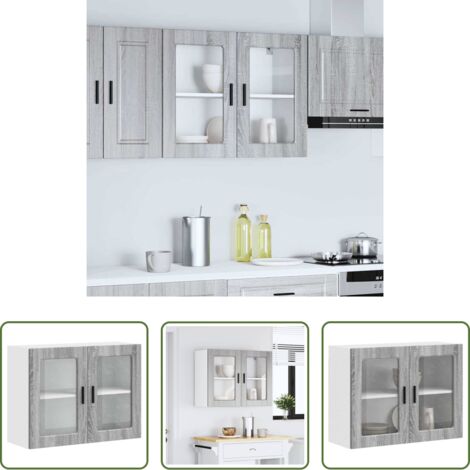Armario de pared -  Armario de pared para cocina puerta cristal Porto gris sonoma
