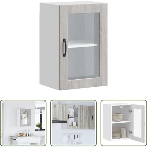 Armario de pared -  Armario de pared para cocina puerta cristal Porto gris sonoma