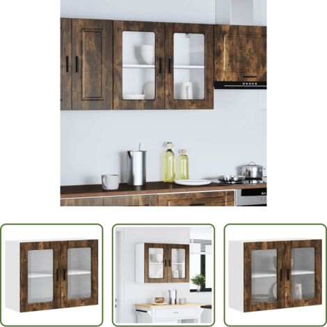 Armario de pared -  Armario de pared para cocina puerta cristal Porto roble ahumado
