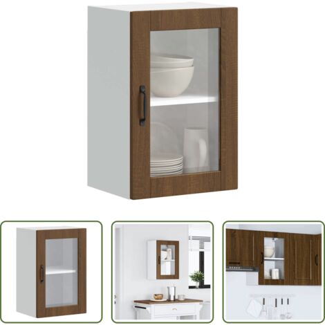 Armario de pared -  Armario de pared para cocina puerta cristal Porto roble marrón
