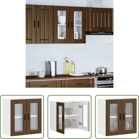 Armario de pared -  Armario de pared para cocina puerta cristal Porto roble marrón