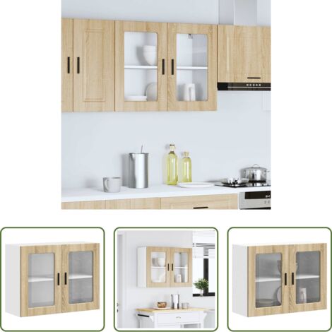Armario de pared -  Armario de pared para cocina puerta cristal Porto roble sonoma