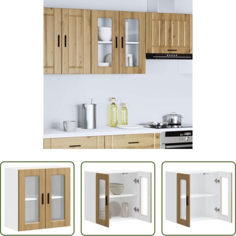 Armario de pared -  Armario pared para cocina puerta cristal Porto roble artesanal